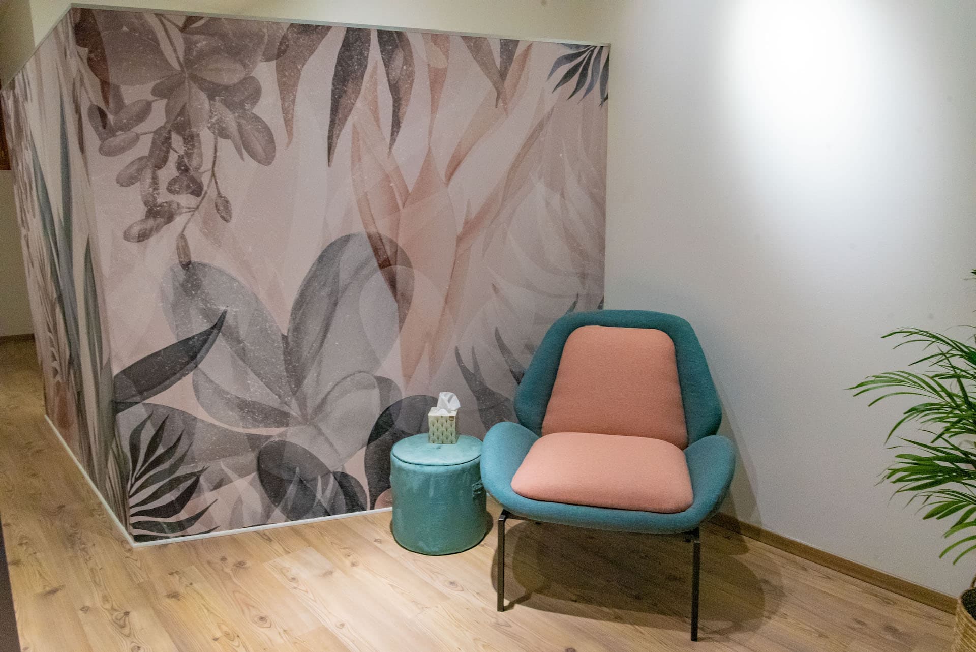 entrata studio poltrona rosa foglie