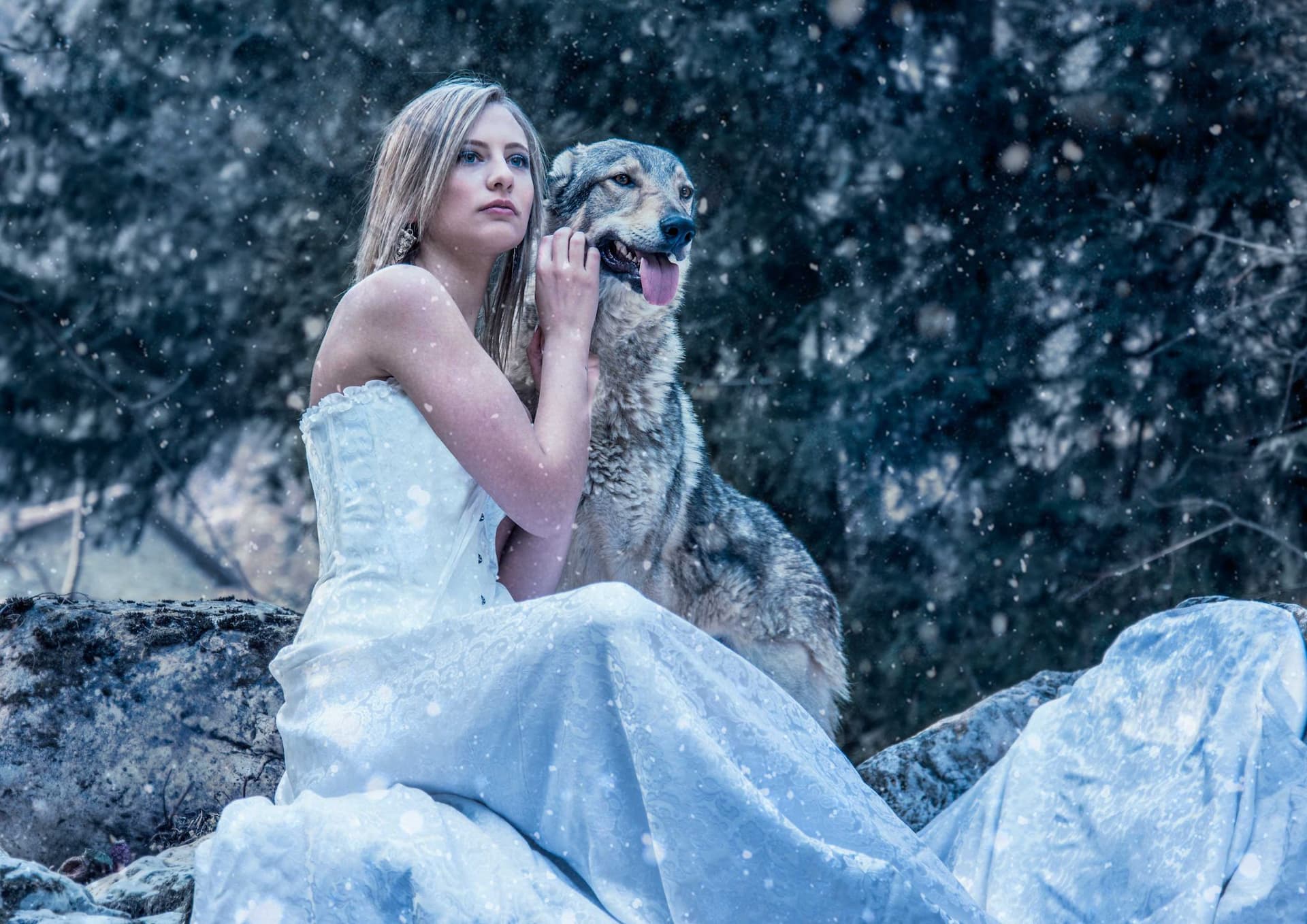 inverno ragazza lupo cecoslovacco neve bianco